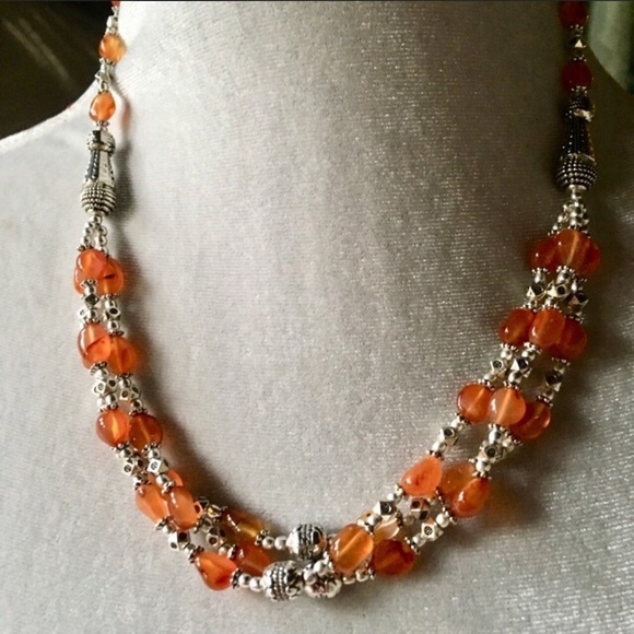 Carnelian and Boho Tibetan silver beaded necklace NWT - Picture 2 of 7